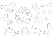 Stickserie - Pferde Silhouette Fransenappli